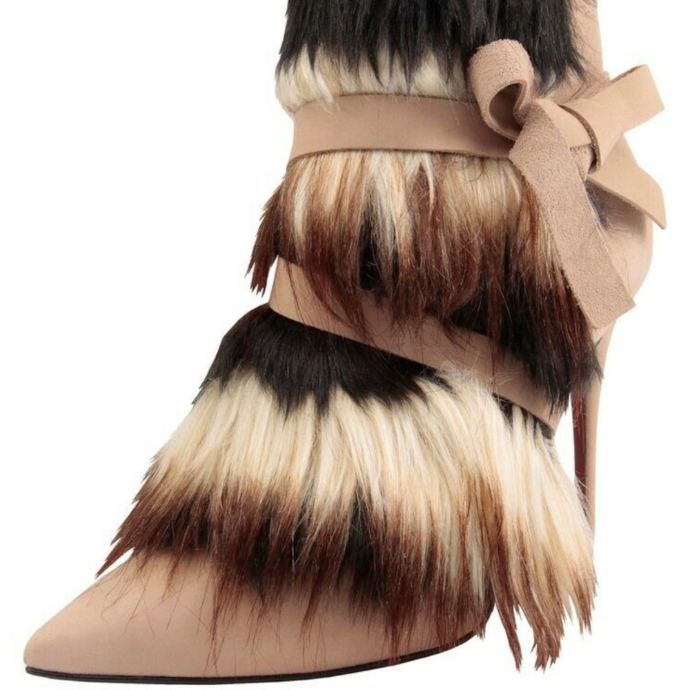 Carrano Farrah Suede Fur-Trimmed Bootie, Beige.